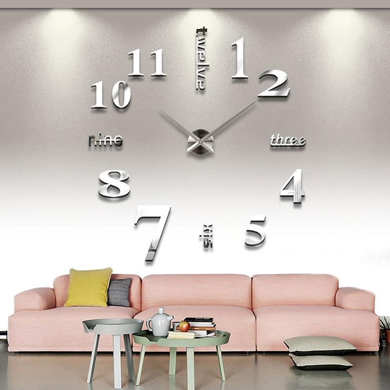 Wall Clock Silent Movement Frameless Acrylic Self-Adhesive Mounting