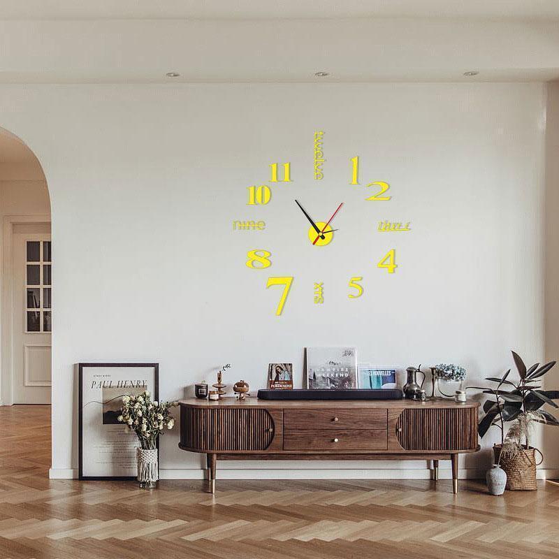 Wall Clock Silent Movement Frameless Acrylic Self-Adhesive Mounting