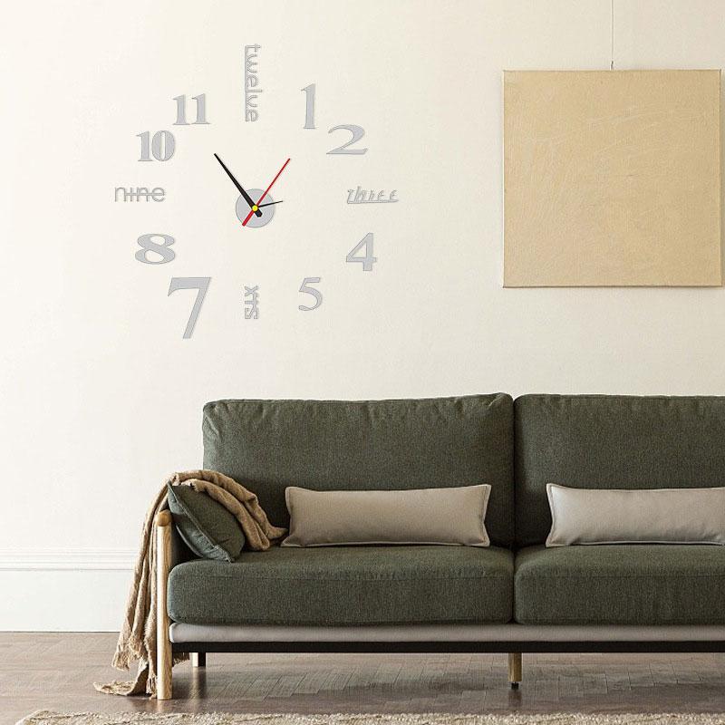 Wall Clock Silent Movement Frameless Acrylic Self-Adhesive Mounting