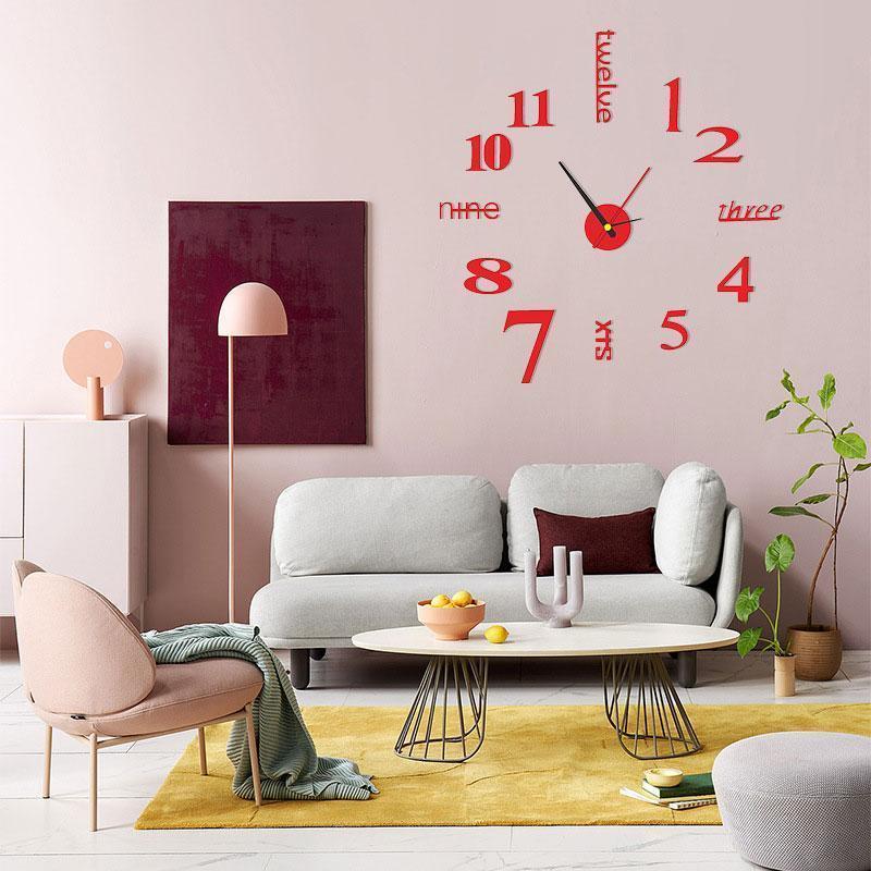 Wall Clock Silent Movement Frameless Acrylic Self-Adhesive Mounting