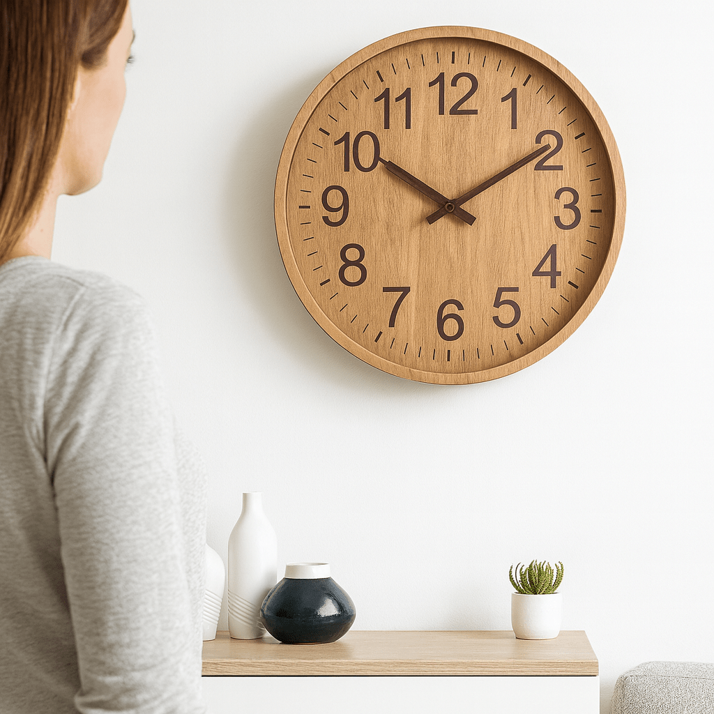 Wall Clock Silent Movement Natural Wood Finish 11.8 Inch