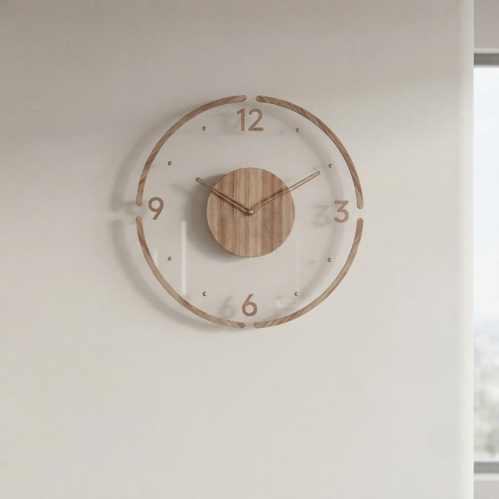 Wall Clock Silent Quartz Beech Wood & Glass 30 cm