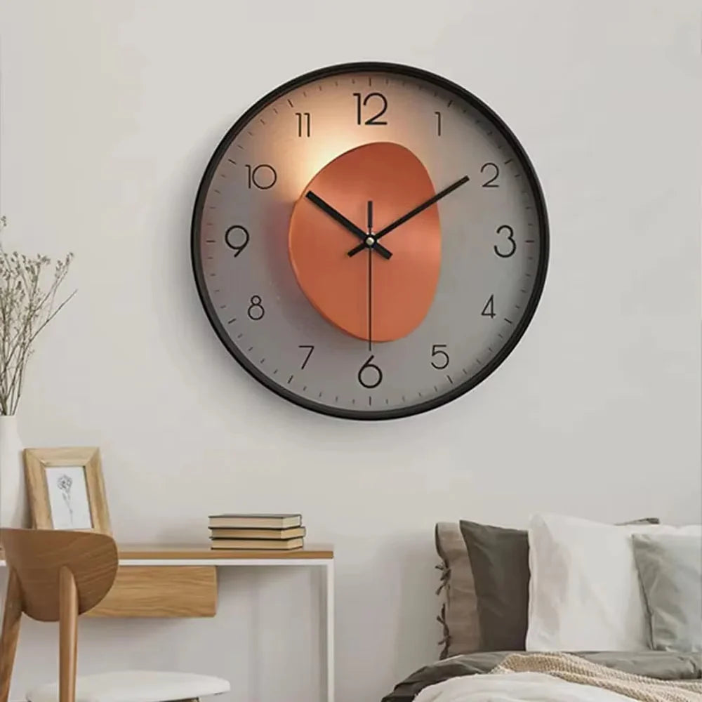 Wall Clock Silent Quartz Glass Cover & Metal Hands