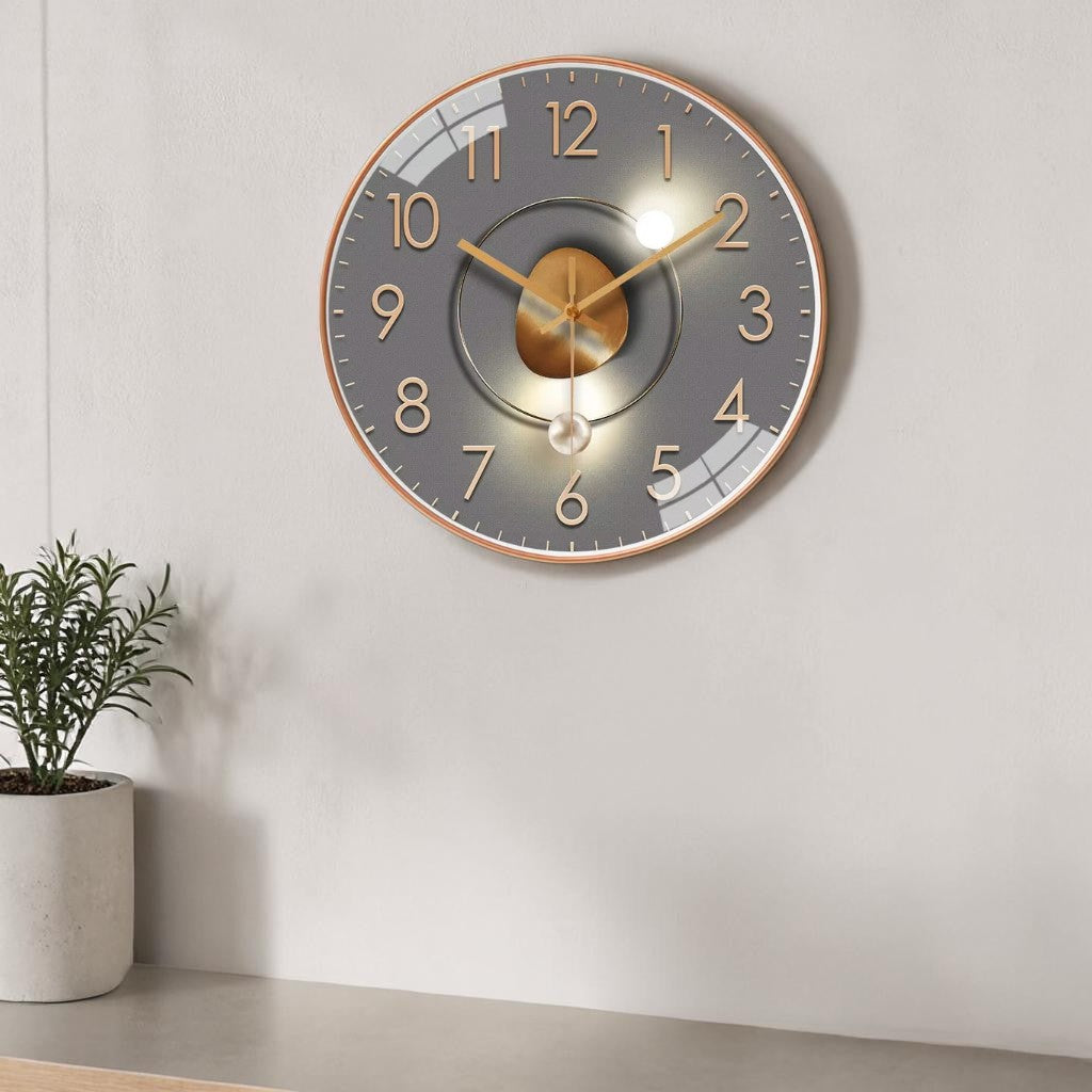 Wall Clock Silent Quartz Glass Cover & Metal Hands