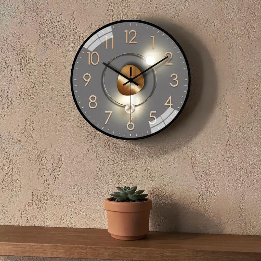 Wall Clock Silent Quartz Glass Cover & Metal Hands