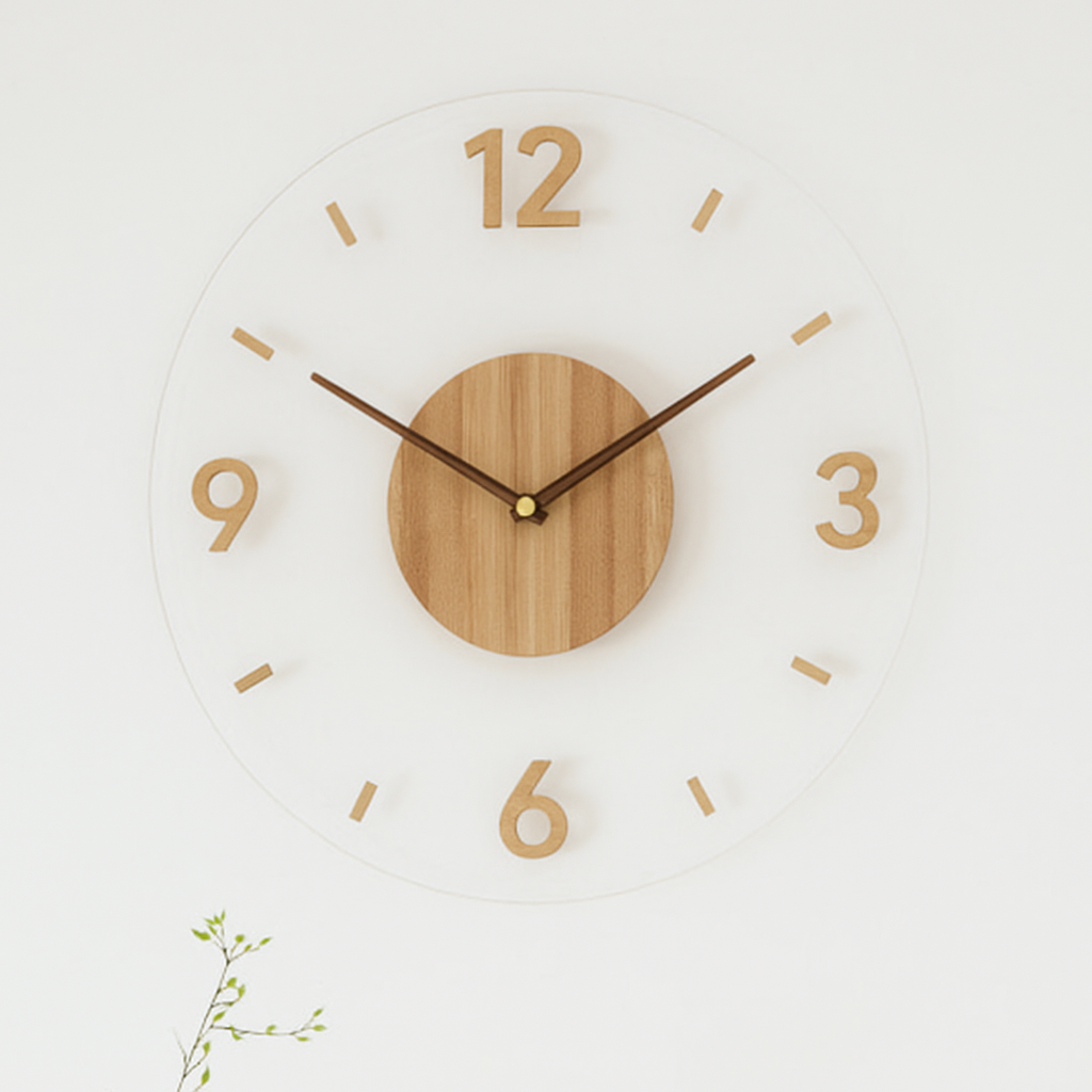 Wall Clock Silent Quartz Wood Center & Acrylic Frame