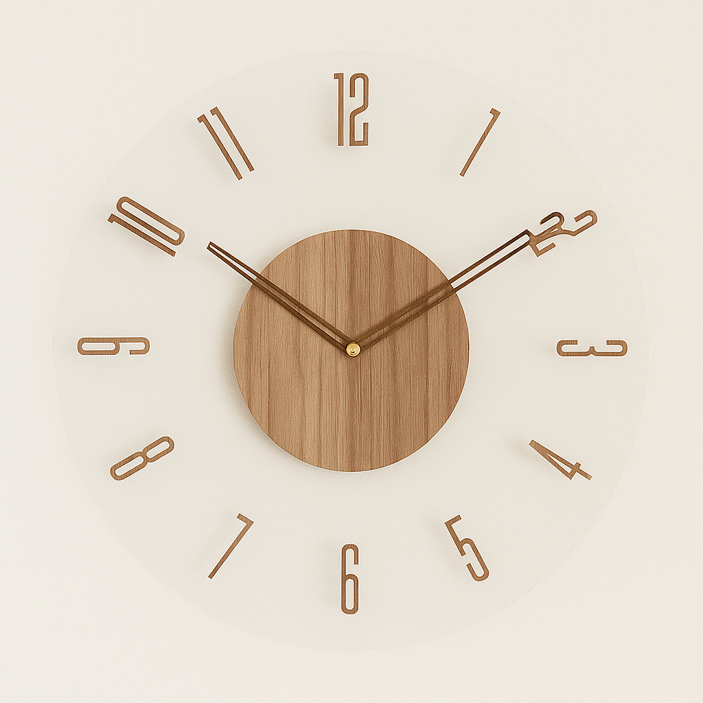 Wall Clock Silent Quartz Wood Center & Acrylic Frame
