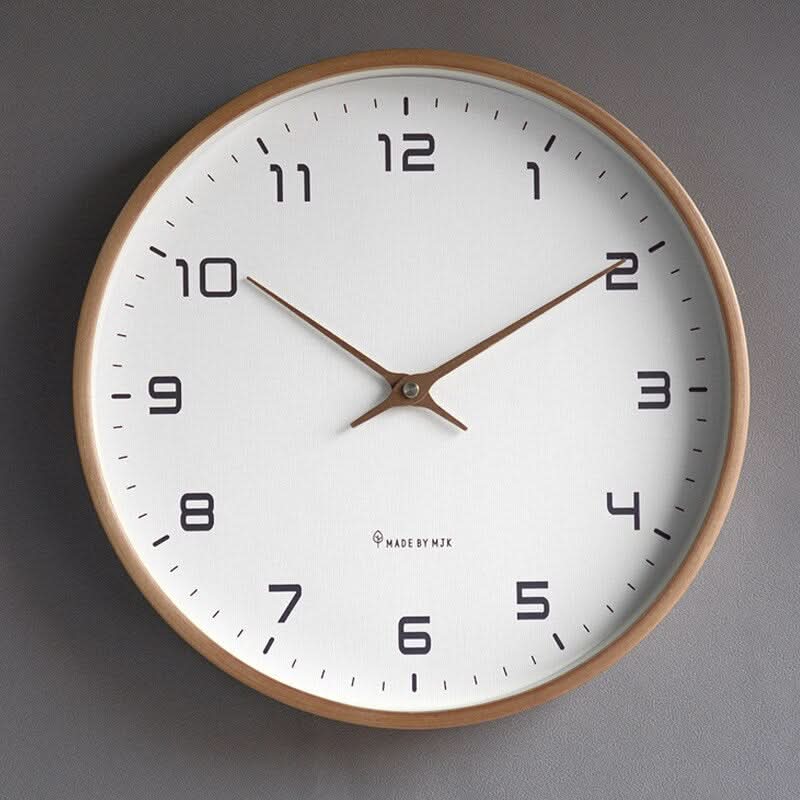 Wall Clock Silent Quartz Wood Frame Rose Gold Hands