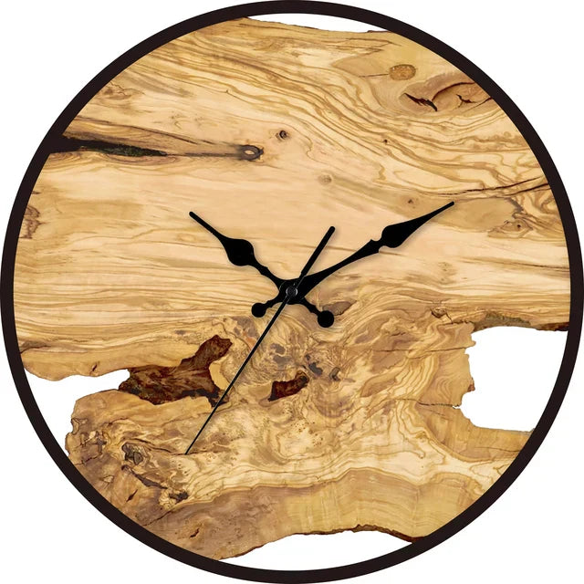 Wall Clock Wood Resin Inlay Silent Quartz