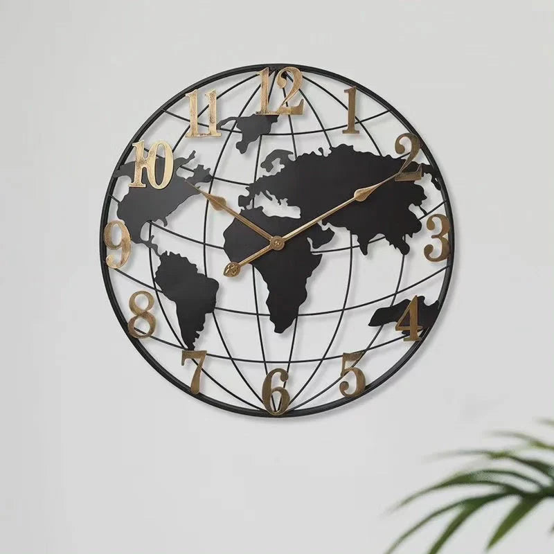 Wall Clock World Map Quiet Quartz 23.6 Inch