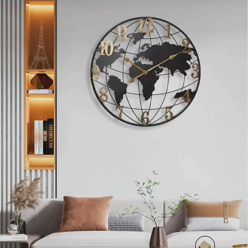 Wall Clock World Map Quiet Quartz 23.6 Inch