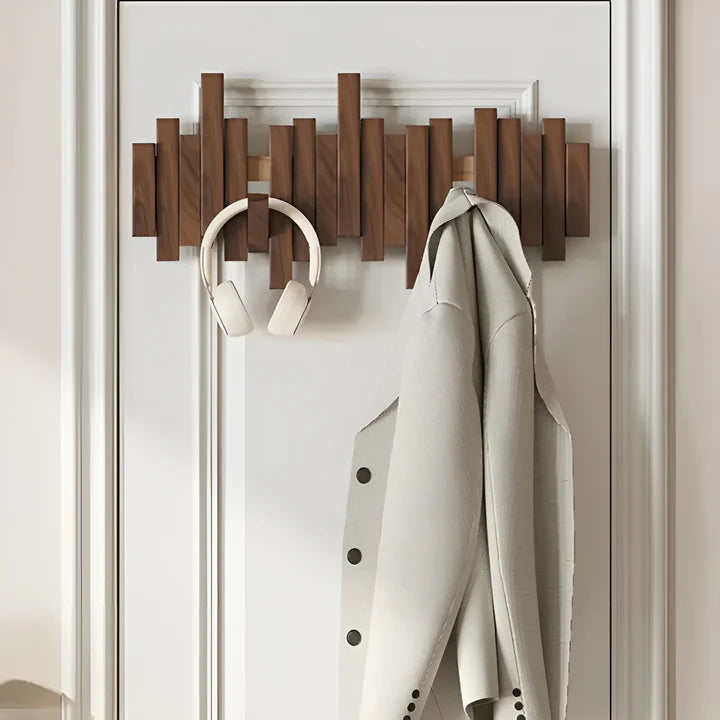 Wall Coat Rack Fold-Flat Hooks Solid Wood