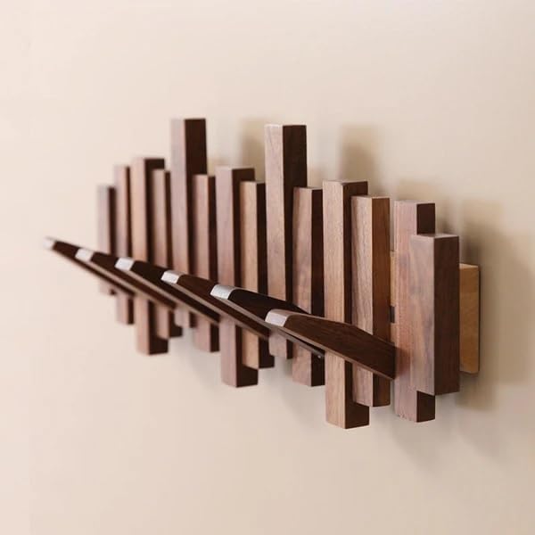 Wall Coat Rack Fold-Flat Hooks Solid Wood