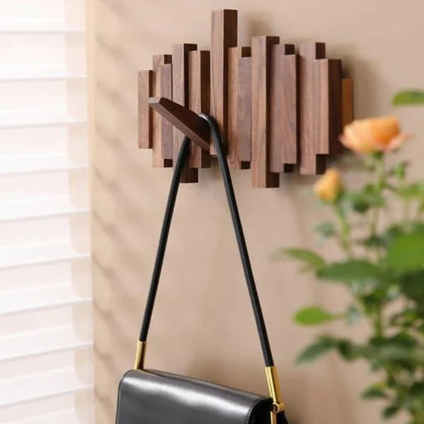 Wall Coat Rack Fold-Flat Hooks Solid Wood