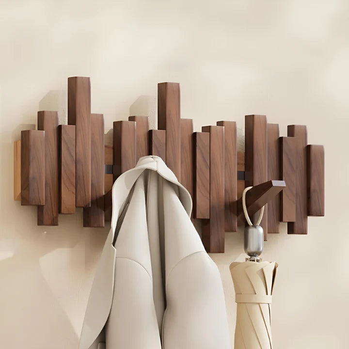 Wall Coat Rack Fold-Flat Hooks Solid Wood