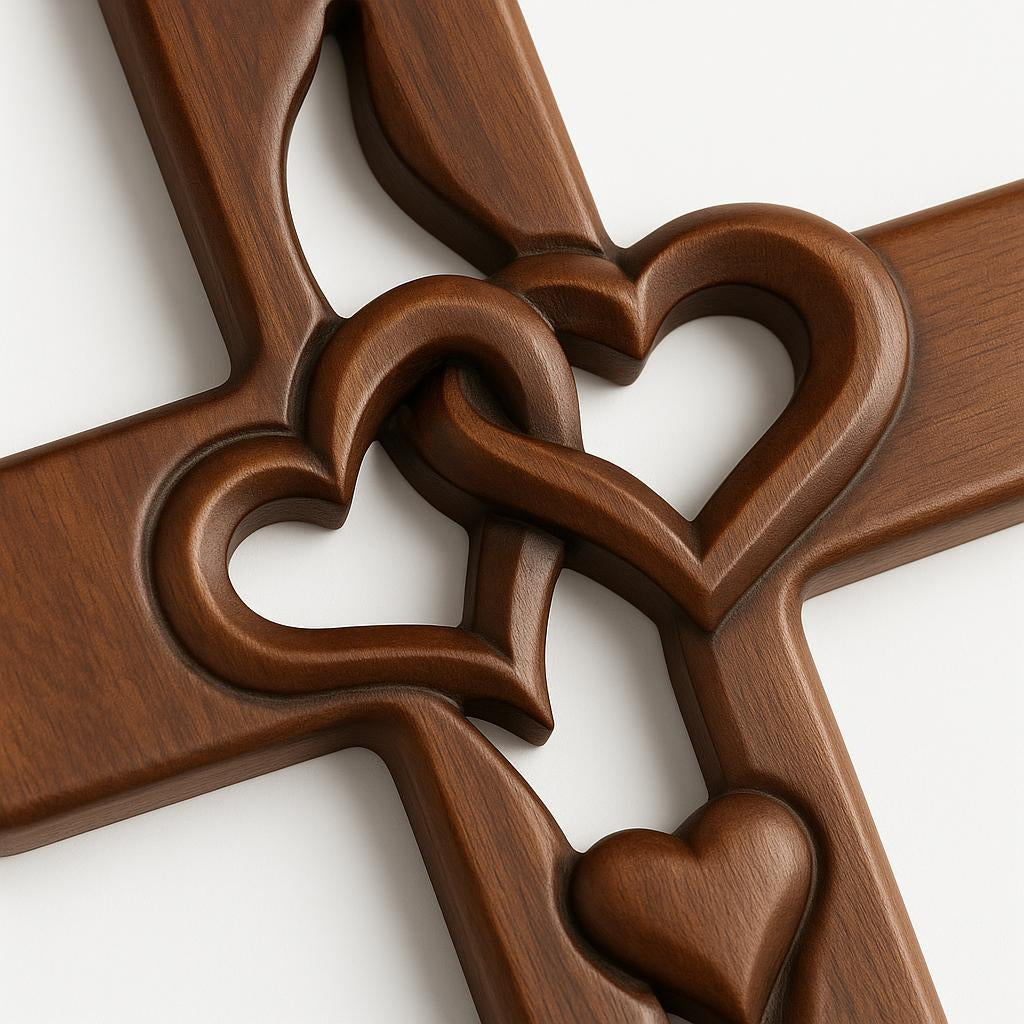 Wall Cross Handcrafted Intertwined Hearts Ready to Hang