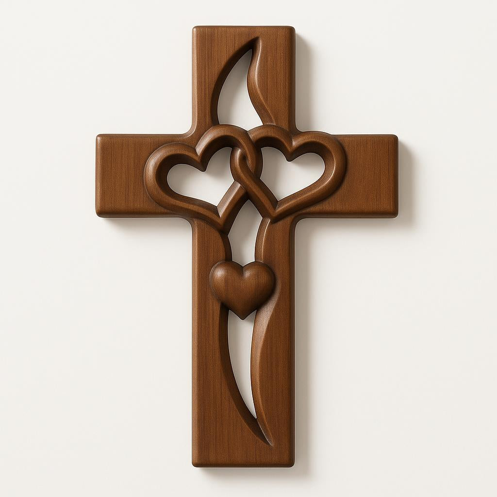 Wall Cross Handcrafted Intertwined Hearts Ready to Hang