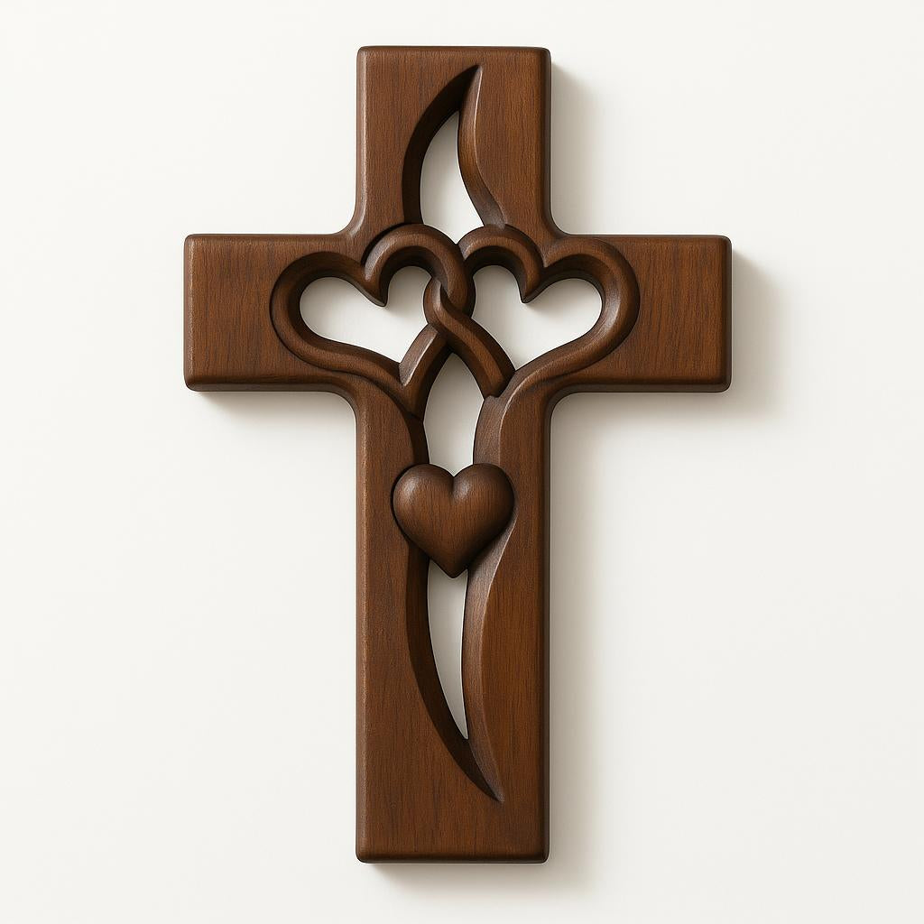 Wall Cross Handcrafted Intertwined Hearts Ready to Hang