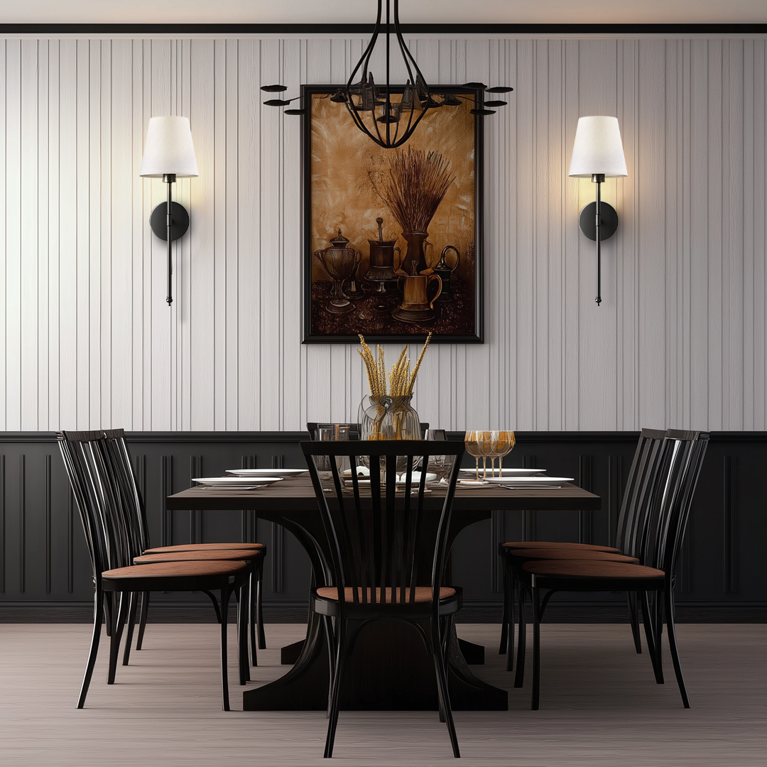 Wall Lamp Adhesive Mount Fabric Shade Set of 2