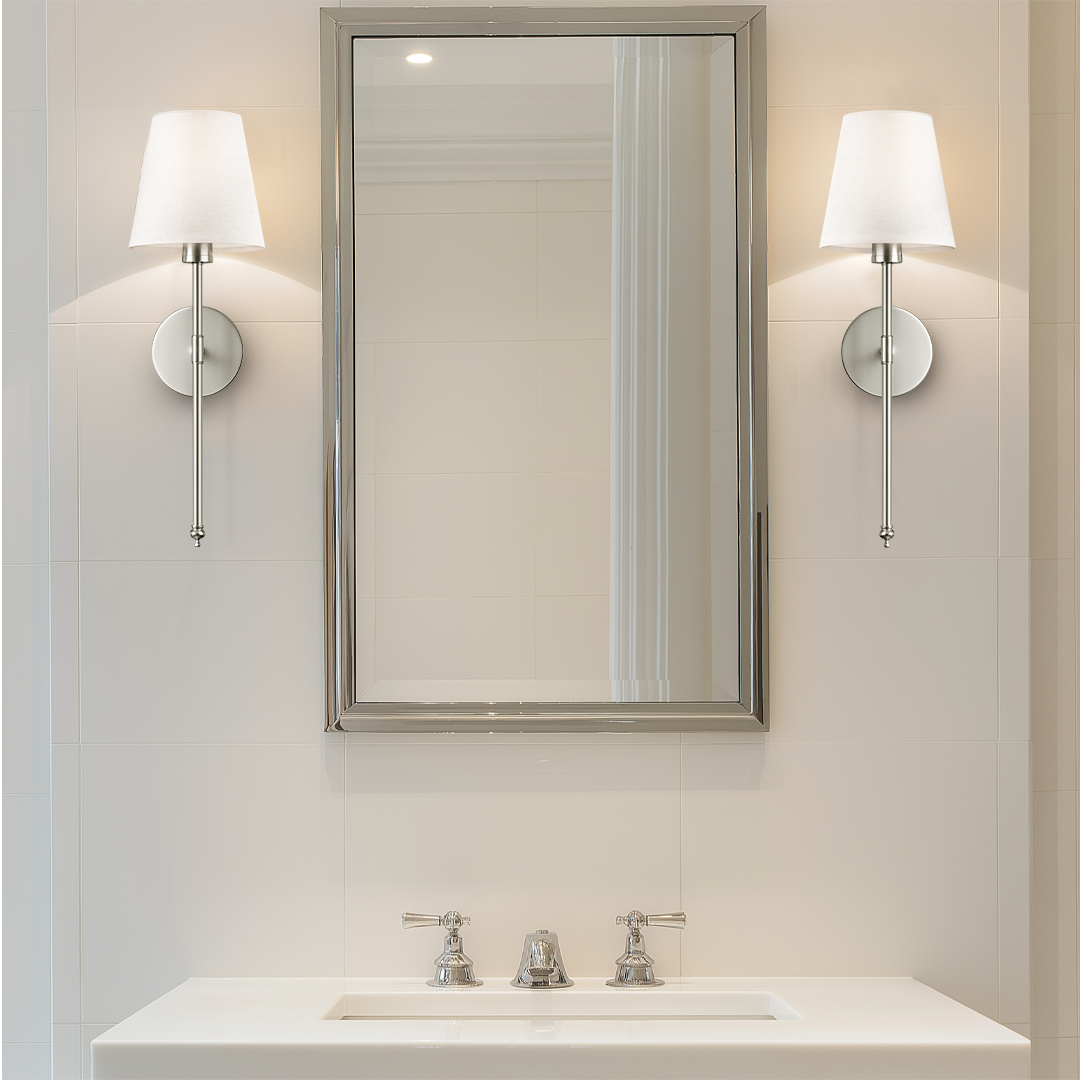 Wall Lamp Adhesive Mount Fabric Shade Set of 2
