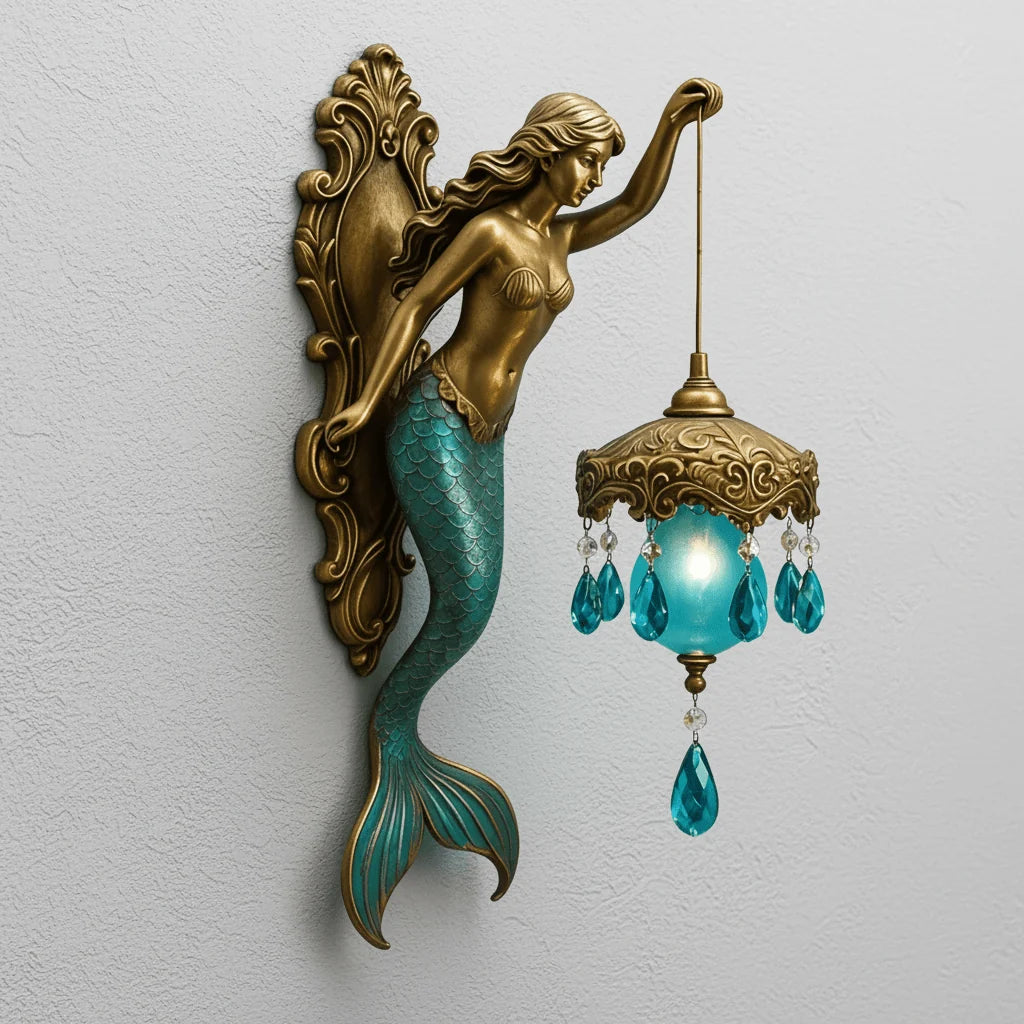 Wall Lamp Handcrafted Metal & Turquoise Crystal Pendant