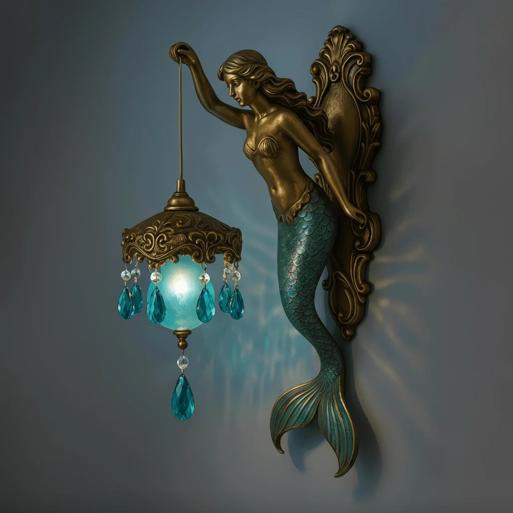 Wall Lamp Handcrafted Metal & Turquoise Crystal Pendant