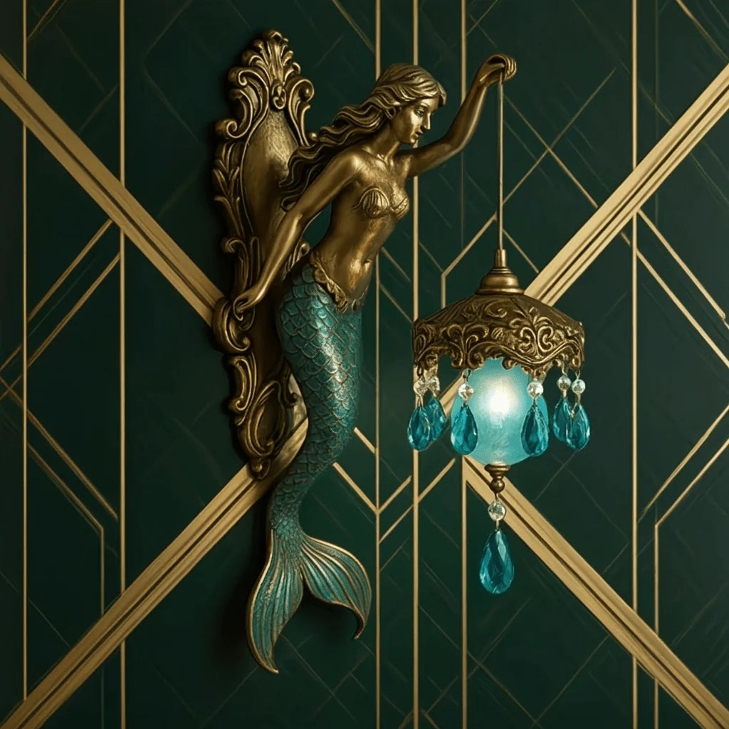 Wall Lamp Handcrafted Metal & Turquoise Crystal Pendant