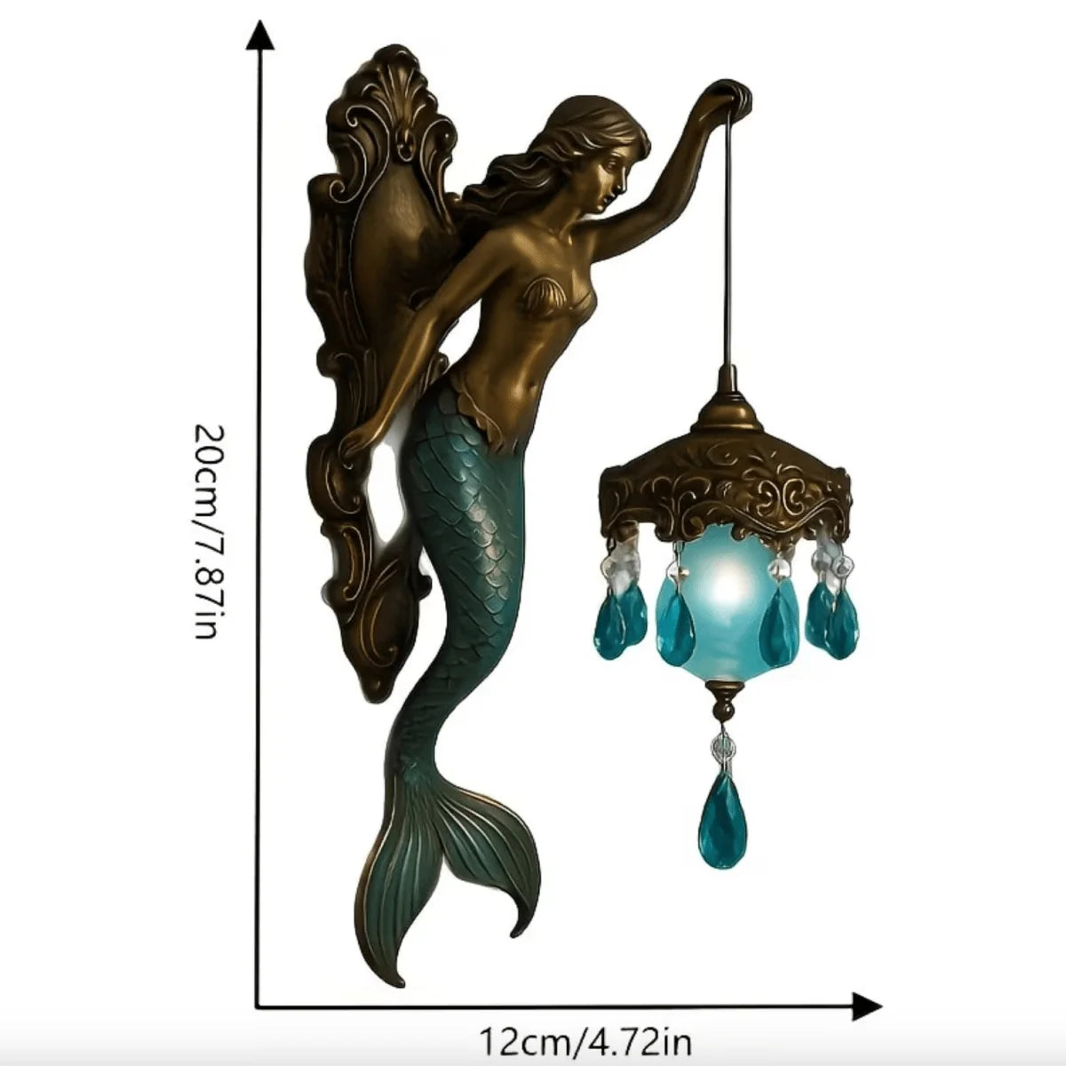 Wall Lamp Handcrafted Metal & Turquoise Crystal Pendant