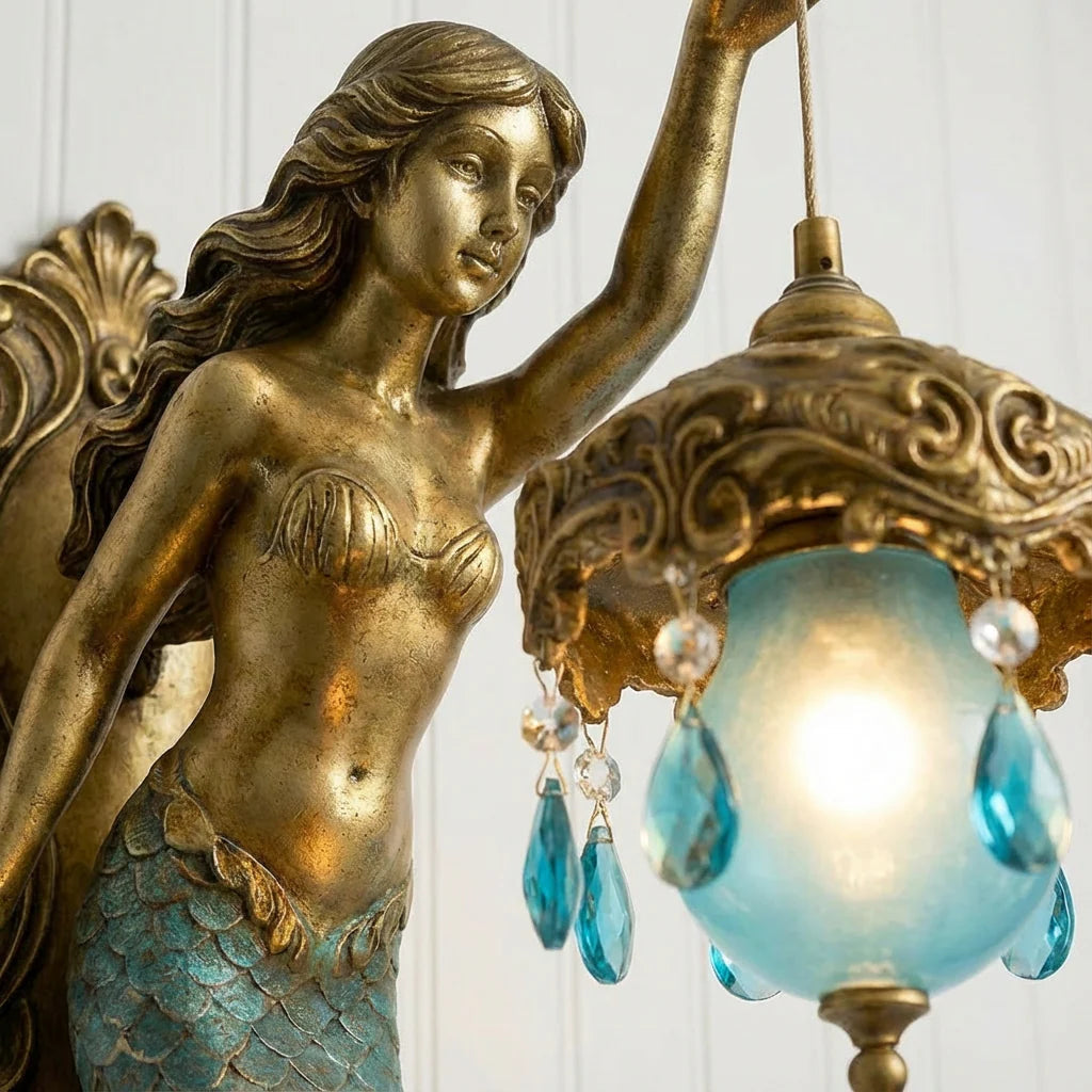 Wall Lamp Mermaid Design Antique Bronze Battery Operated LED