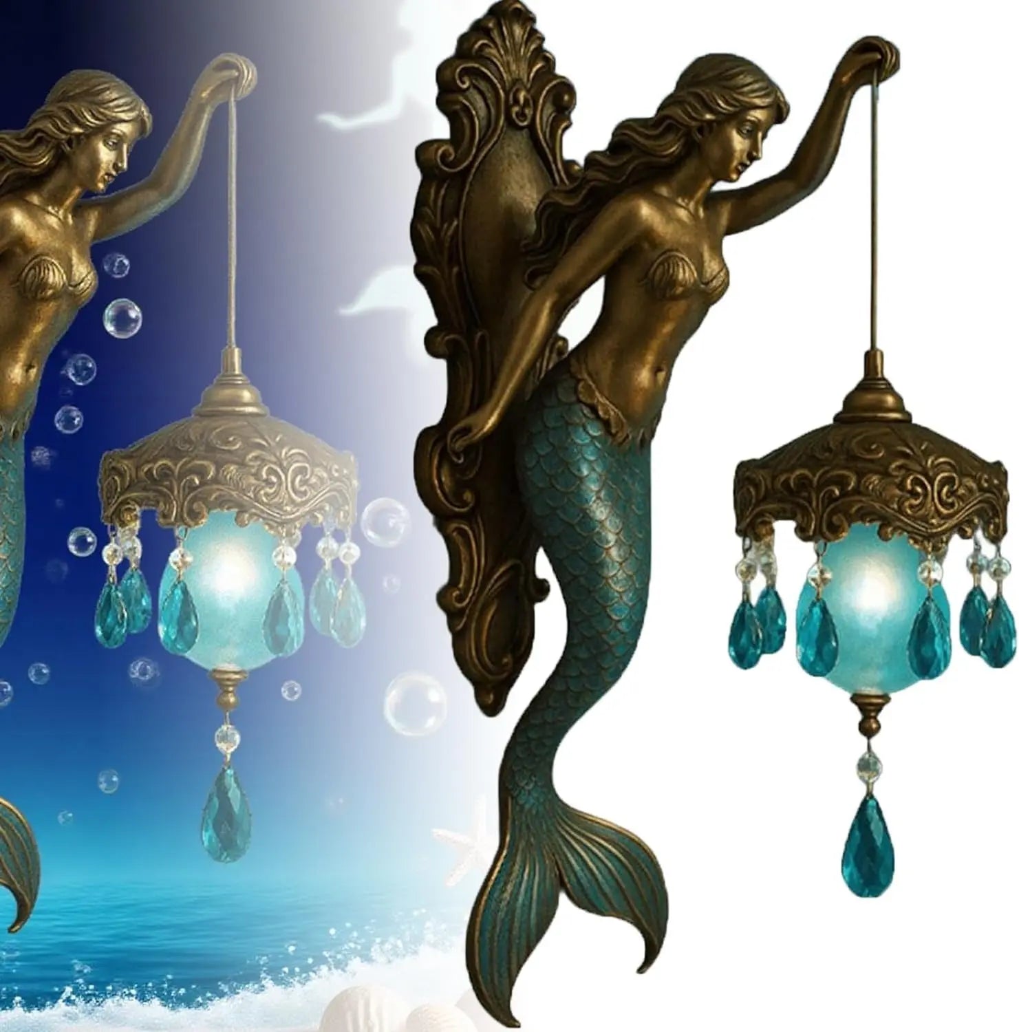 Wall Lamp Mermaid Design Antique Bronze Battery Operated LED