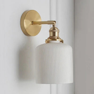 Wall Lamp Polished Brass Ribbed Glass Warm Diffuse Light