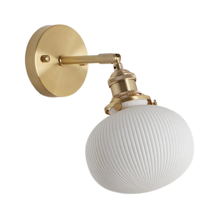 Wall Lamp Polished Brass Ribbed Glass Warm Diffuse Light