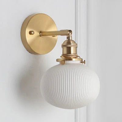 Wall Lamp Polished Brass Ribbed Glass Warm Diffuse Light