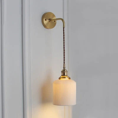 Wall Lamp Polished Brass Ribbed Glass Warm Diffuse Light