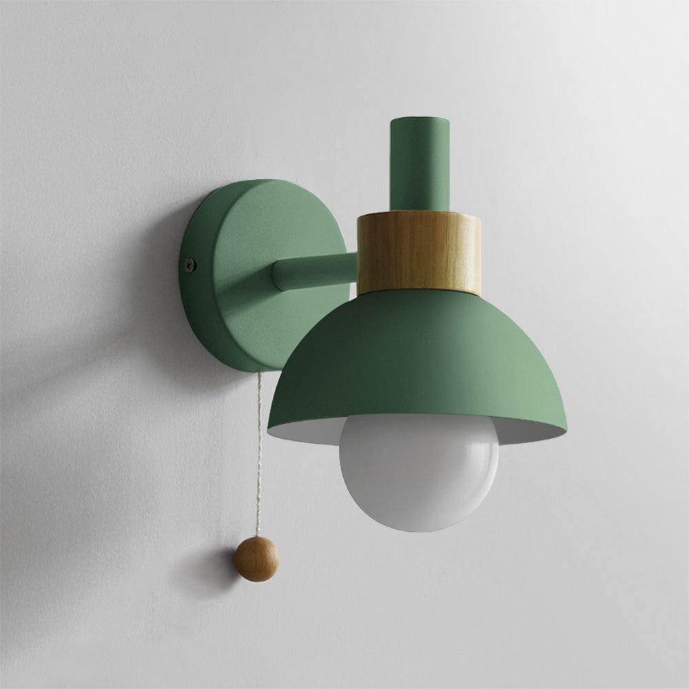 Wall Lamp Pull Cord Scandinavian Wood Metal & Glass
