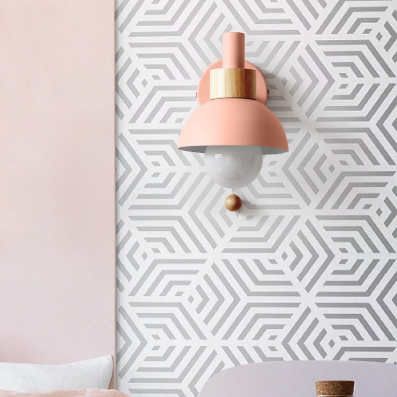 Wall Lamp Pull Cord Scandinavian Wood Metal & Glass