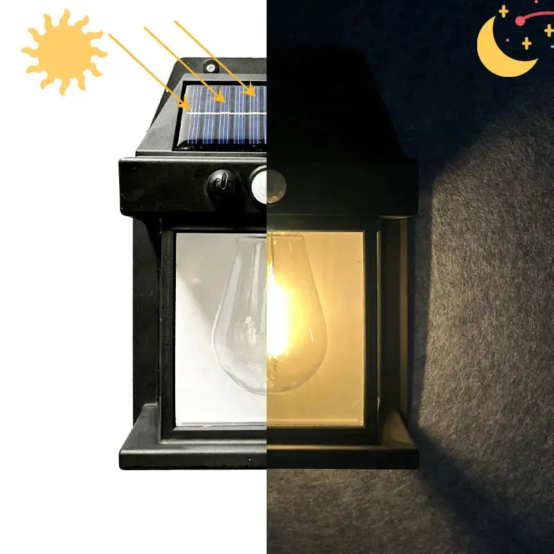 Wall Lantern Light Motion-Activated Solar-Powered Edison Set of 2