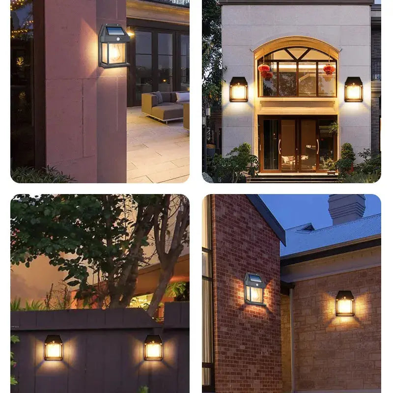 Wall Lantern Light Motion-Activated Solar-Powered Edison Set of 2