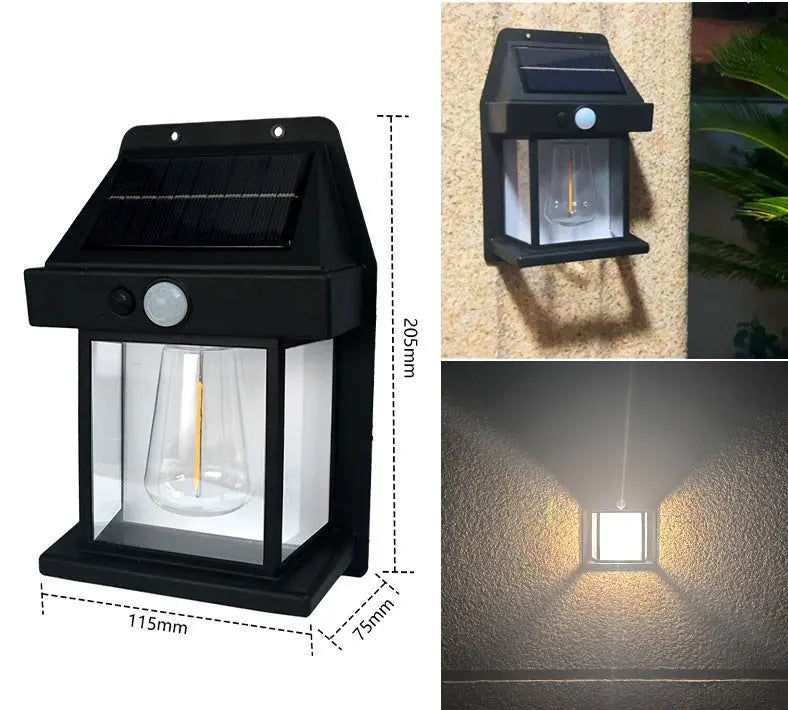 Wall Lantern Light Motion-Activated Solar-Powered Edison Set of 2