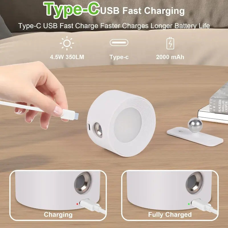 Wall Light 360° Swivel Head Touch Control USB Rechargeable