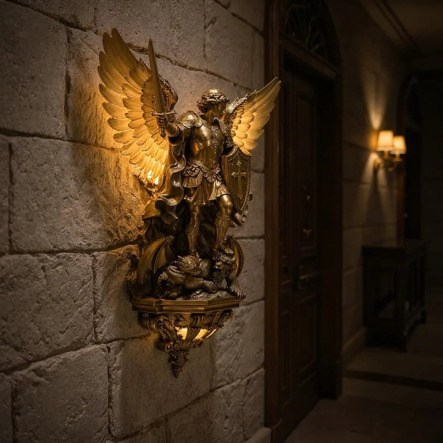 Wall Light Archangel Michael Sculpture Integrated Warm LED