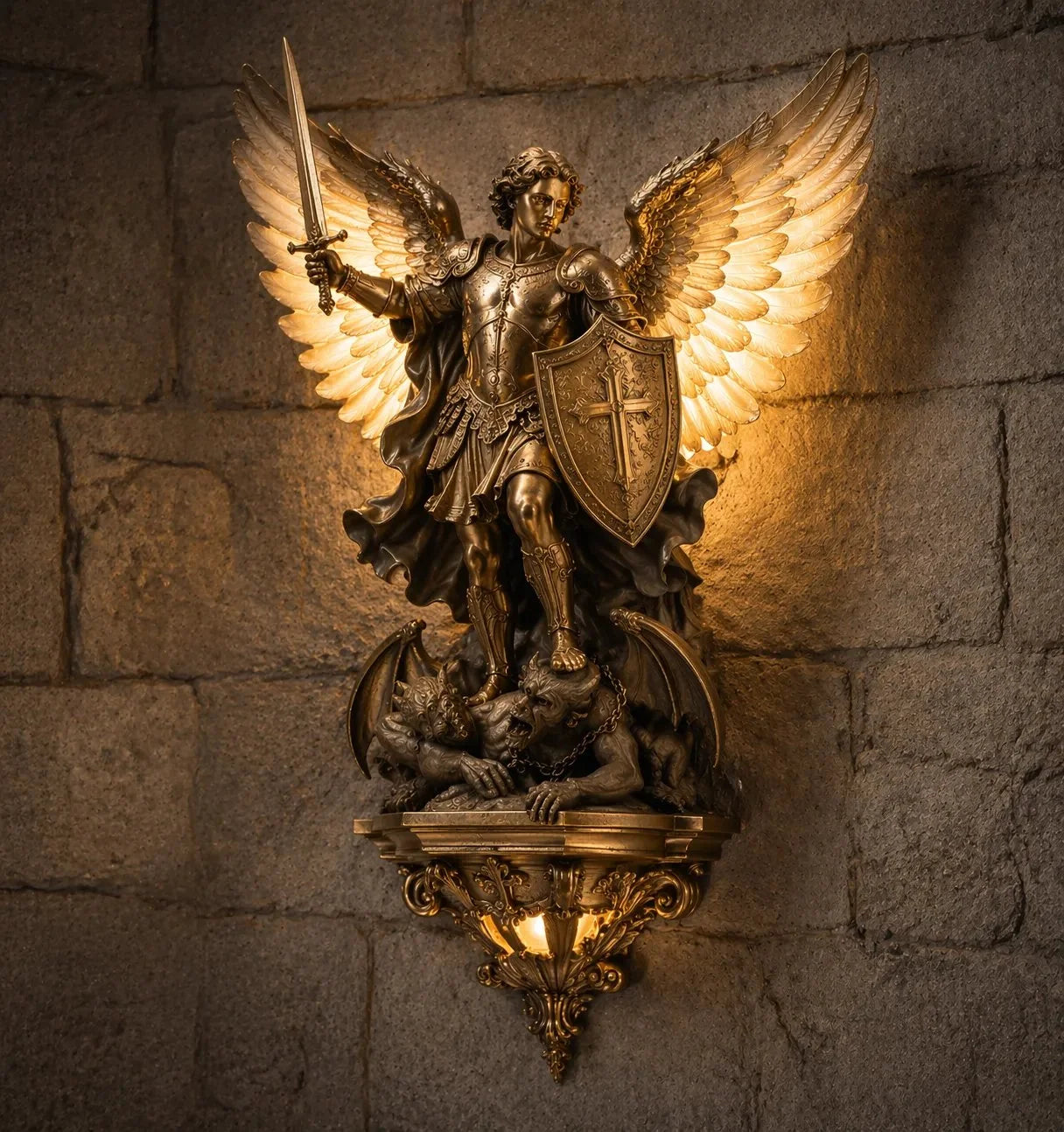 Wall Light Archangel Michael Sculpture Integrated Warm LED