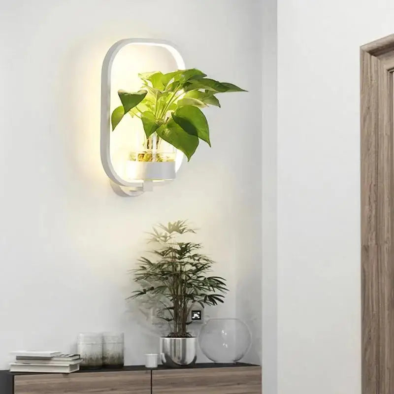 Wall Light Space-Saving Botanical Plant Accent Metal & Glass
