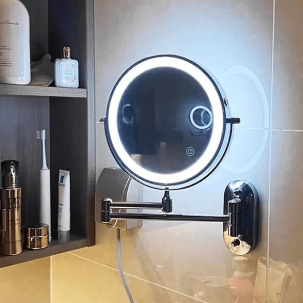 Wall-Mount Magnifying Mirror Stepless LED Rechargeable 360 Degree Swivel