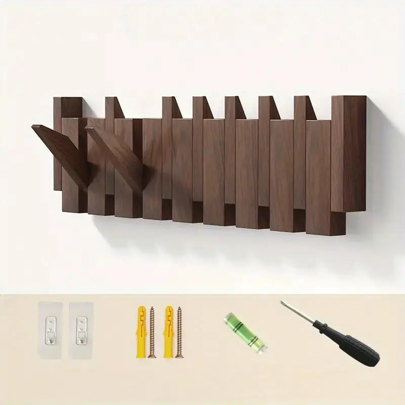 Wall-Mounted Coat Rack 8 Foldable Hooks Piano Lacquer