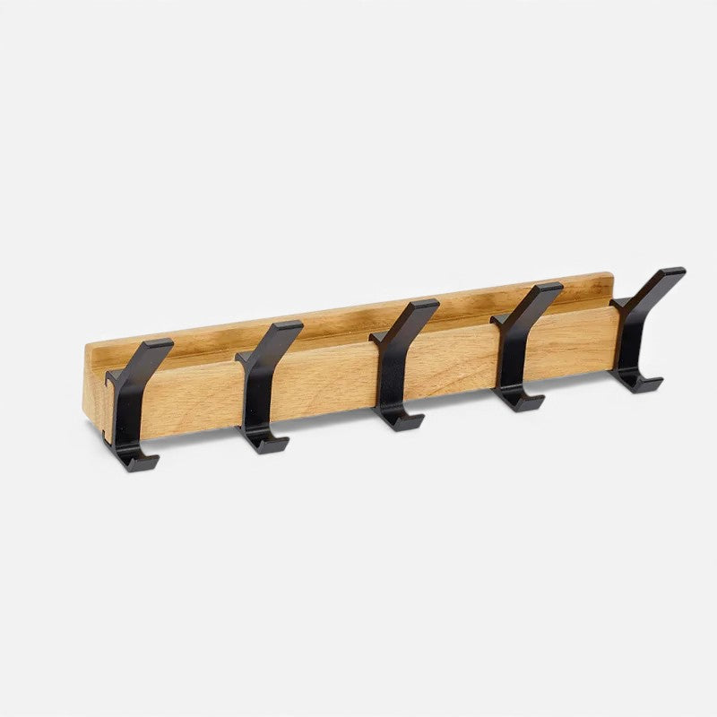 Wall-Mounted Coat Rack Five Double Hooks Solid Wood Base