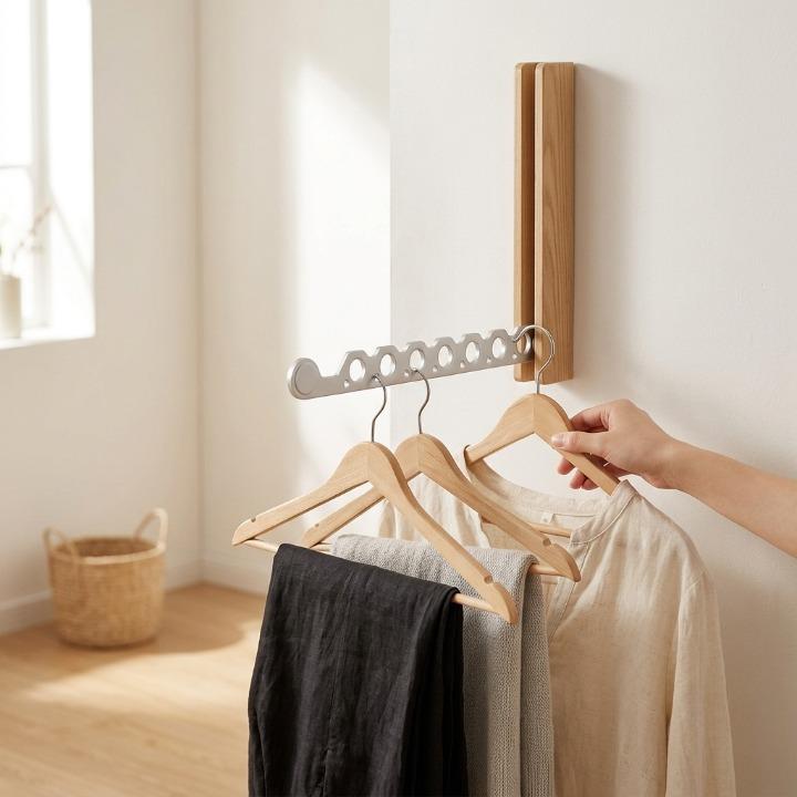 Wall-Mounted Coat Rack Fold-Flat Solid Wood