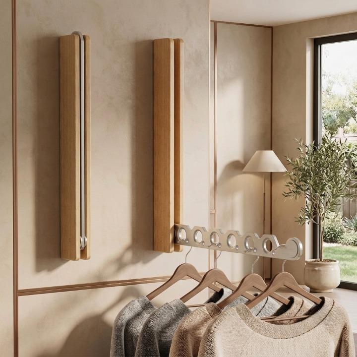 Wall-Mounted Coat Rack Fold-Flat Solid Wood