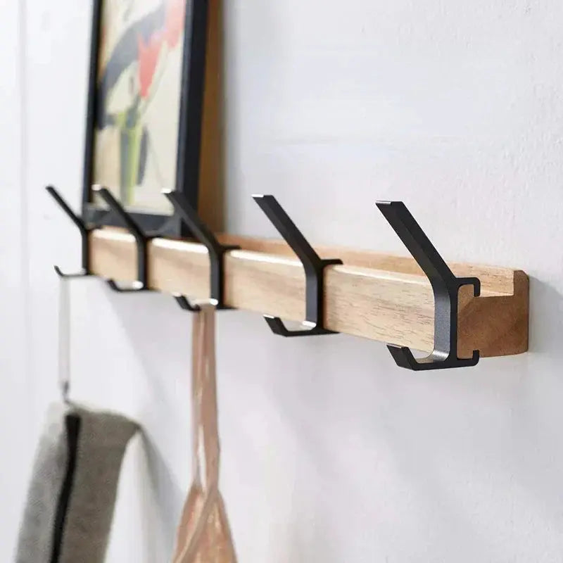 Wall-Mounted Coat Rack Solid Wood 5 Double Hooks