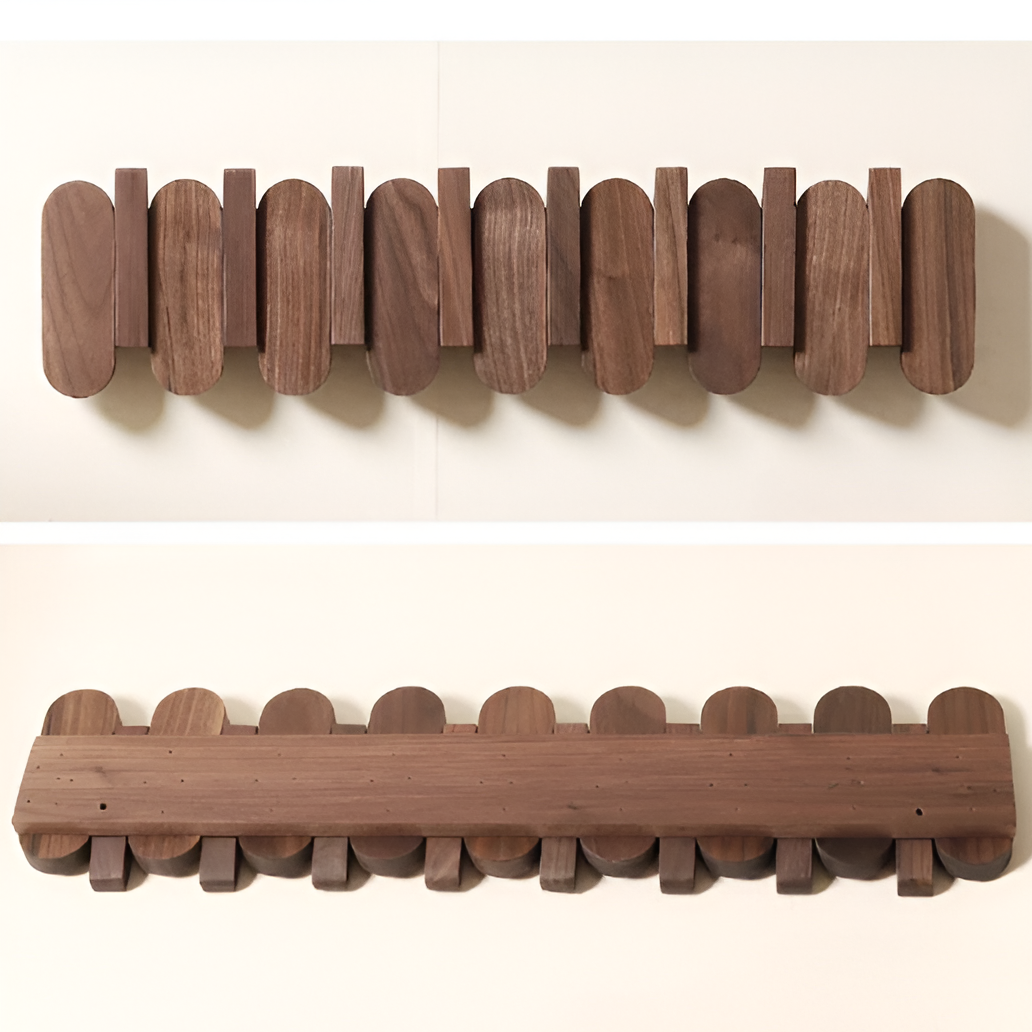 Wall-Mounted Coat Rack Solid Wood Walnut Finish Rounded Hooks